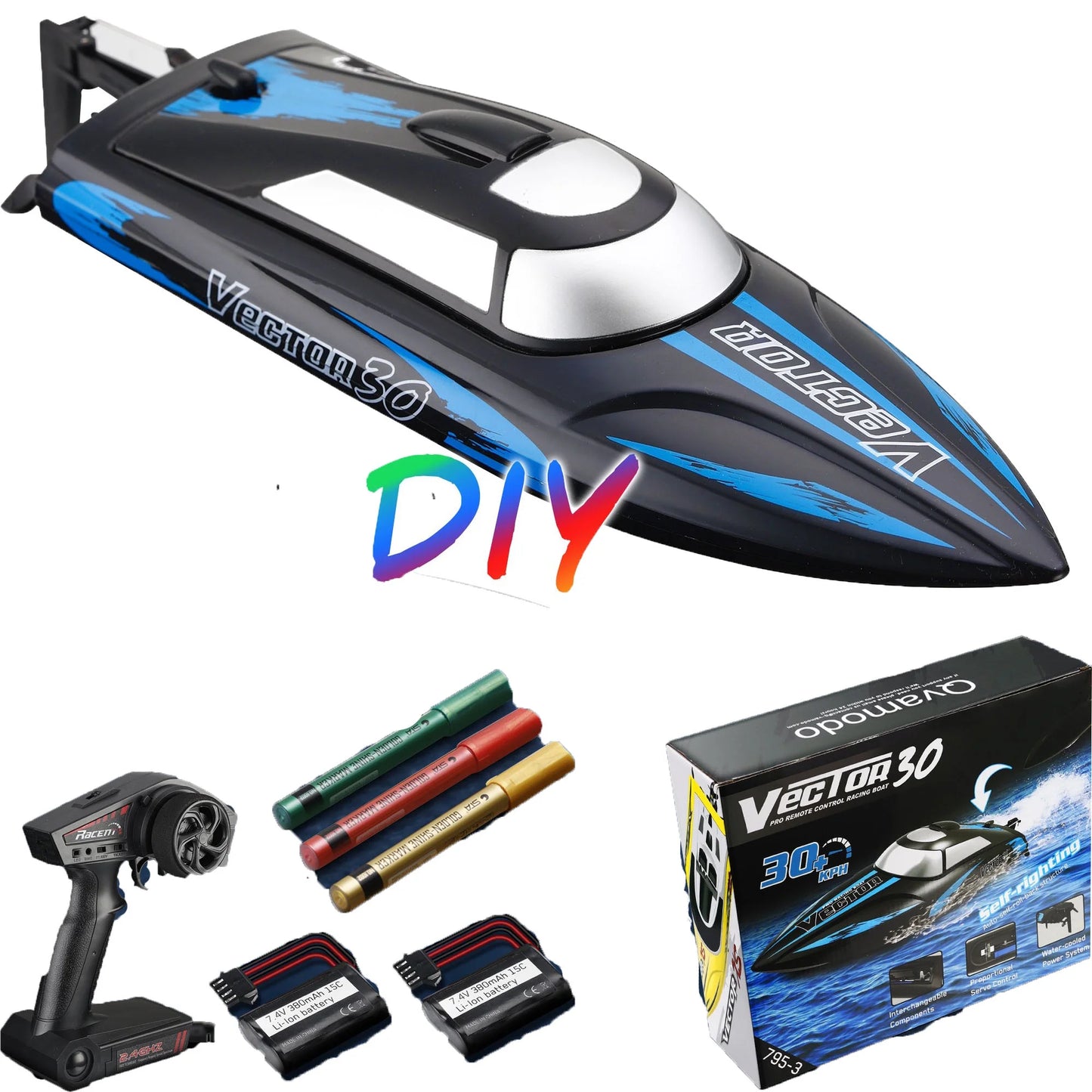 & Campmoy Remote Control W/Extra Lakes, Kids RC Battery for Udi001 Boat Remote (Dark Controlled Boat Venom Fast Adults, for Blue) Boat Self Righting & Pools