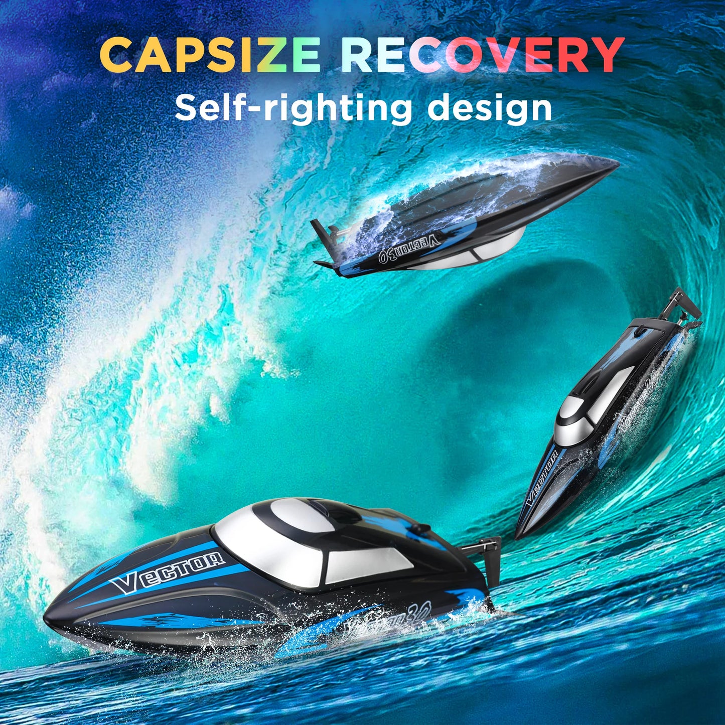 & Campmoy Remote Control W/Extra Lakes, Kids RC Battery for Udi001 Boat Remote (Dark Controlled Boat Venom Fast Adults, for Blue) Boat Self Righting & Pools