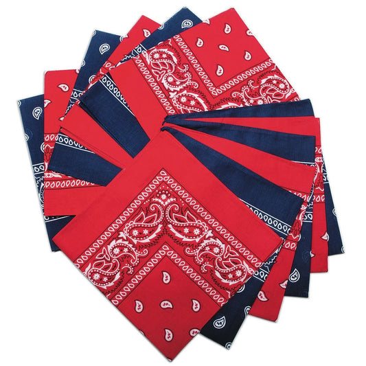 & (Pack Blue Bandanas, 12) Classic of Red Paisley Colors Style Western